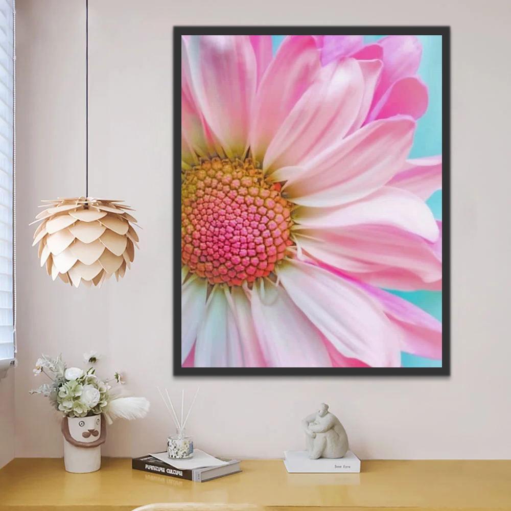 Girasol de Pétalos Rosados con Fondo Azul Pintar por Números