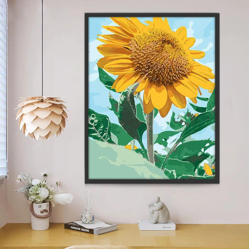 Girasol Hermoso Mirando el Cielo Azul Pintar por Números