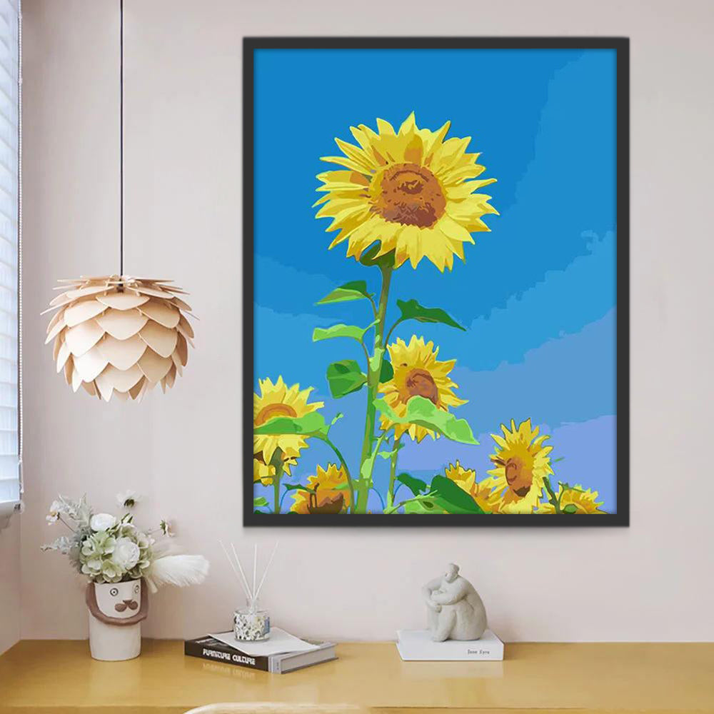 Girasoles Altos con Fondo Azul Degradado Pintar por Números