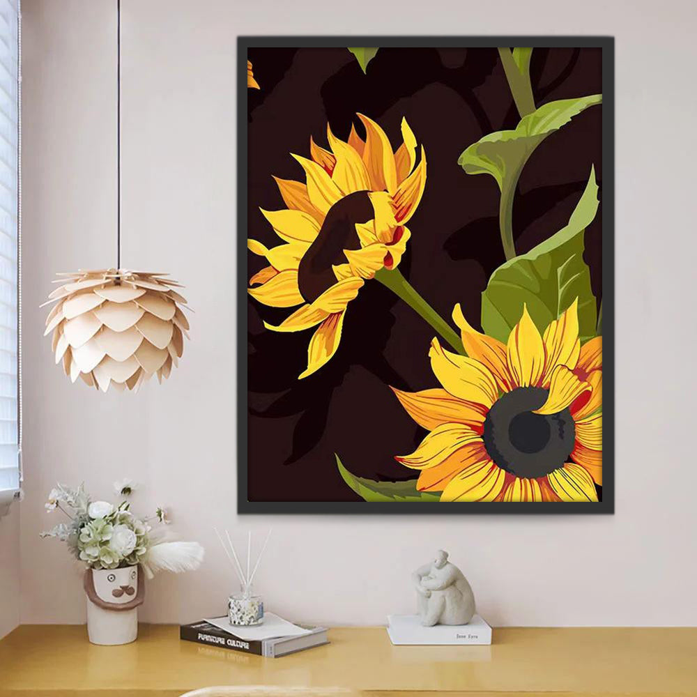 Girasoles Amarillos con Fondo de Color Oscuro Pintar por Números