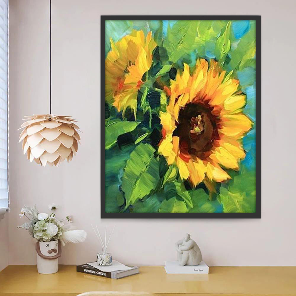 Girasoles con Fondo de Hojas Verdes Pintar por Números