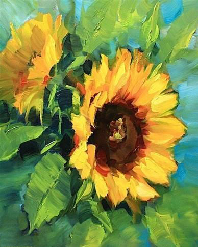Girasoles con Fondo de Hojas Verdes Pintar por Números