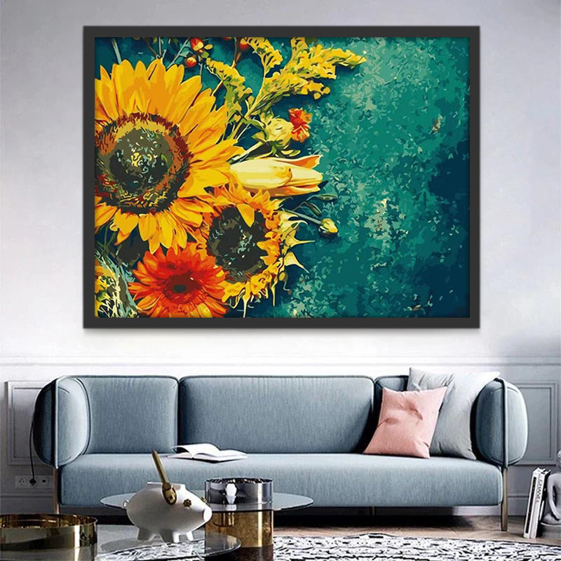 Girasoles en el Fondo Verde Pintar por Números