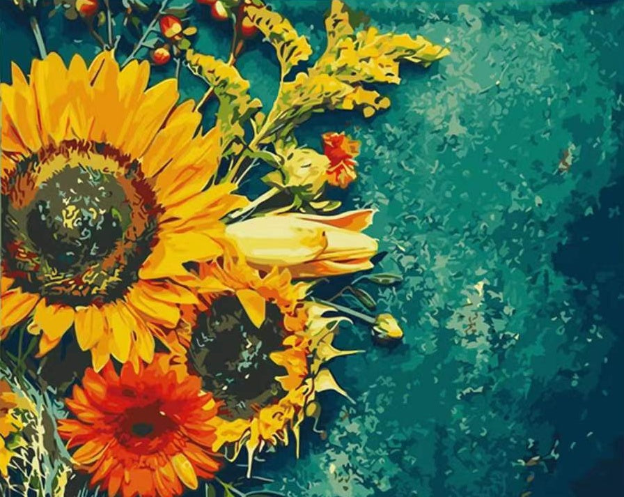 Girasoles en el Fondo Verde Pintar por Números