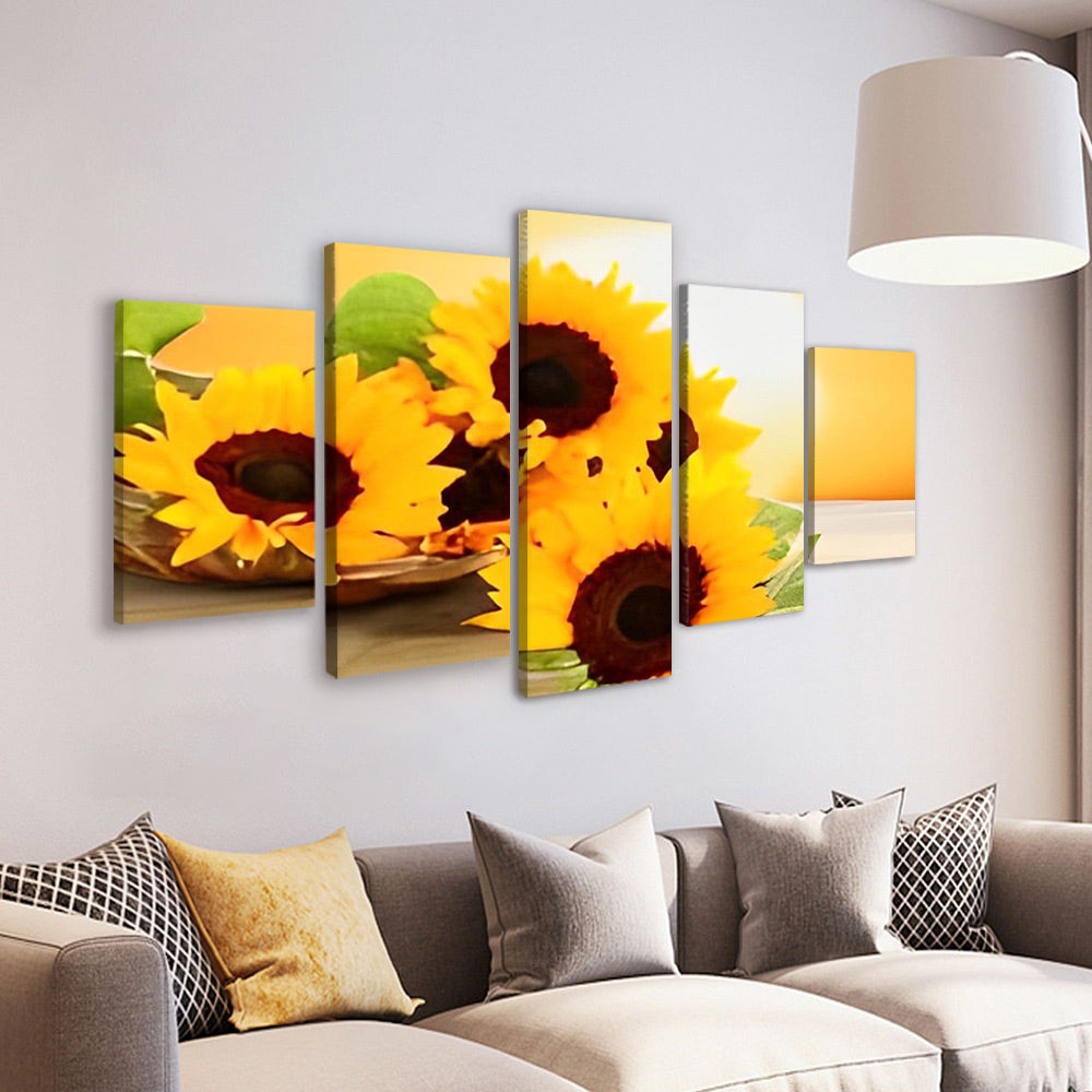 Girasoles Hermosos con Hojas Verdes 5 Partes Pintar por Números