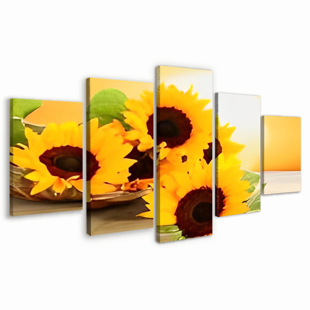 Girasoles Hermosos con Hojas Verdes 5 Partes Pintar por Números