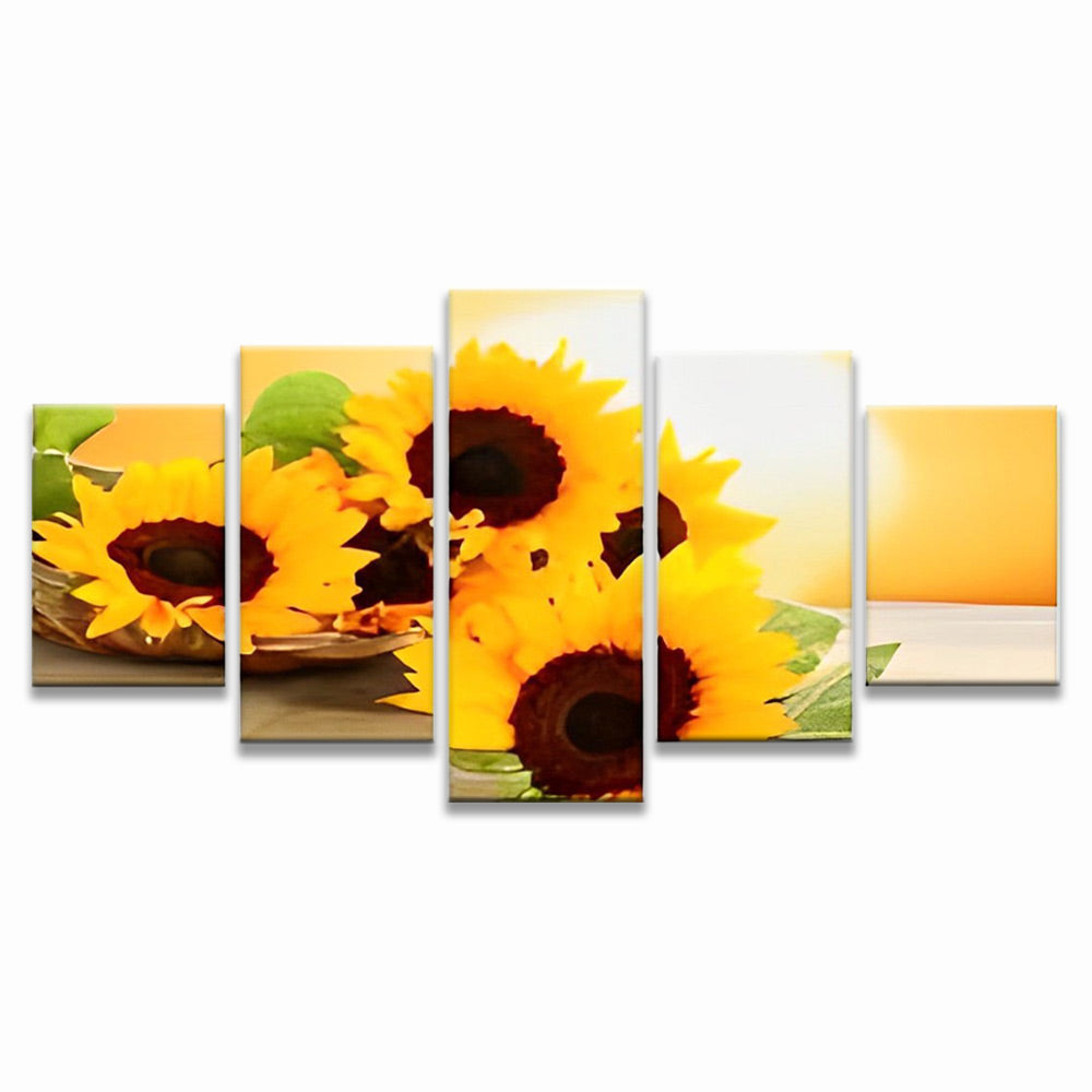 Girasoles Hermosos con Hojas Verdes 5 Partes Pintar por Números