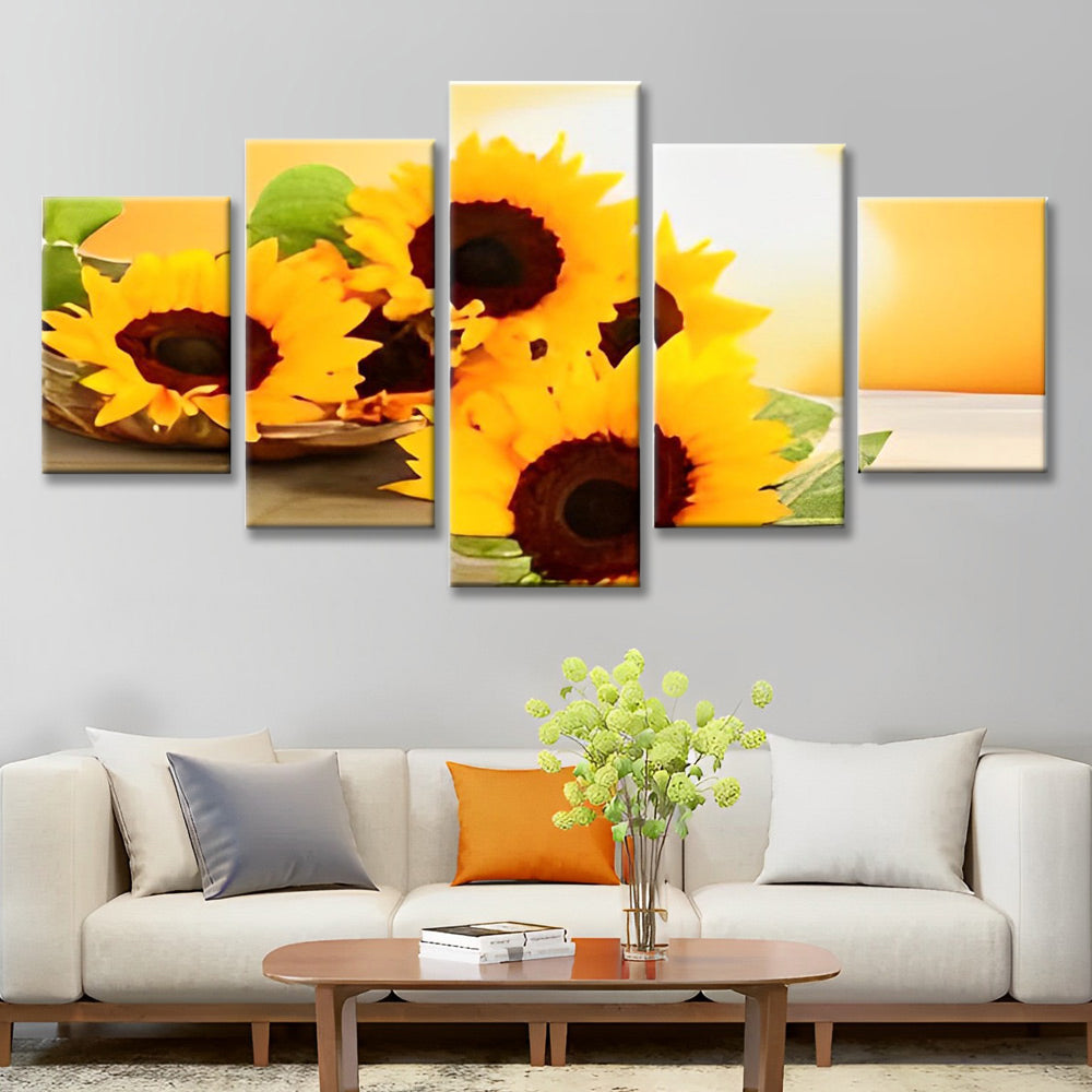 Girasoles Hermosos con Hojas Verdes 5 Partes Pintar por Números