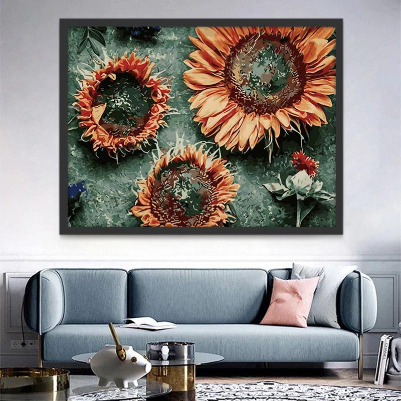 Girasoles Secos con Fondo de Color Verde Pintar por Números
