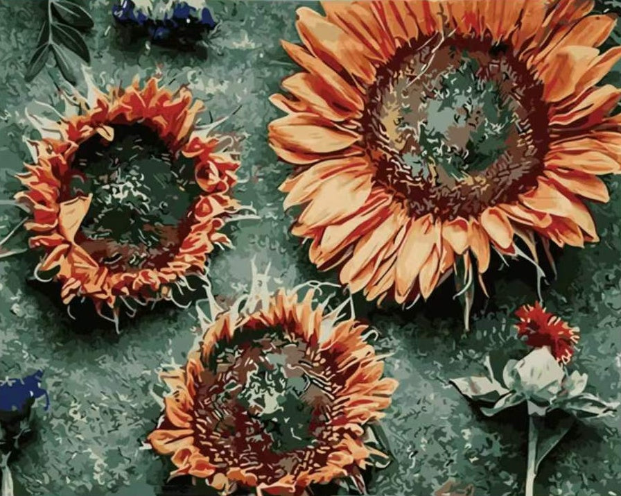 Girasoles Secos con Fondo de Color Verde Pintar por Números