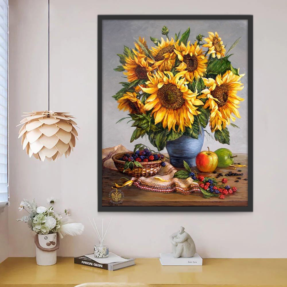 Girasoles y Frutas con Frambuesas Rojas y Negras Pintar por Números