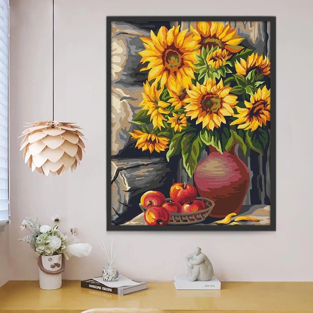 Girasoles y Frutas Rojas y Maderas Pintar por Números