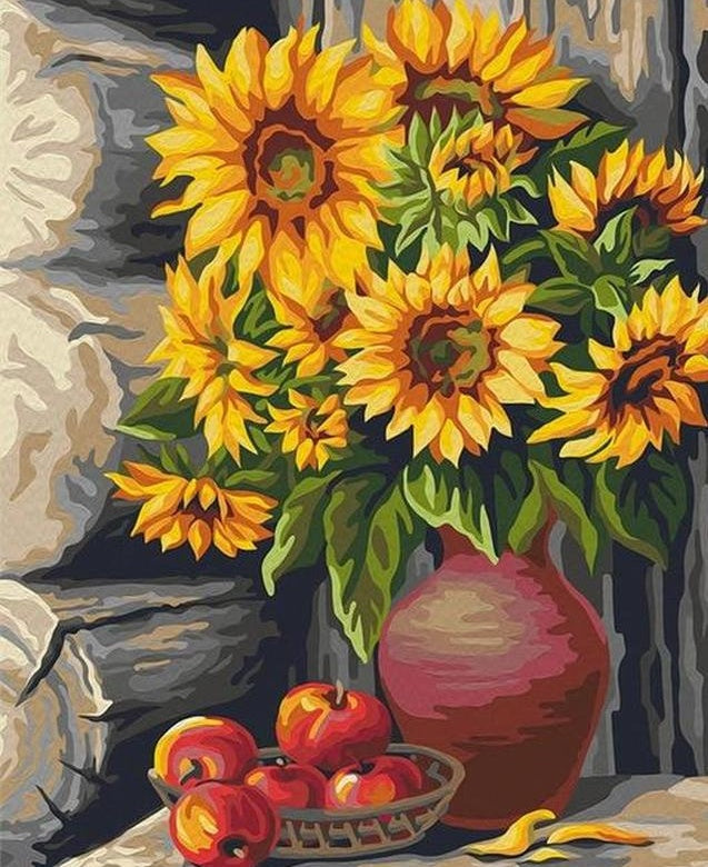 Girasoles y Frutas Rojas y Maderas Pintar por Números