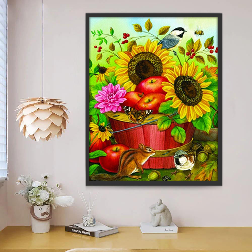 Girasoles y Manzanas en Cubo de Agua Pintar por Números