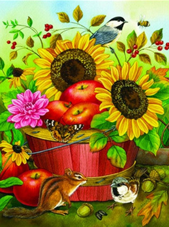 Girasoles y Manzanas en Cubo de Agua Pintar por Números