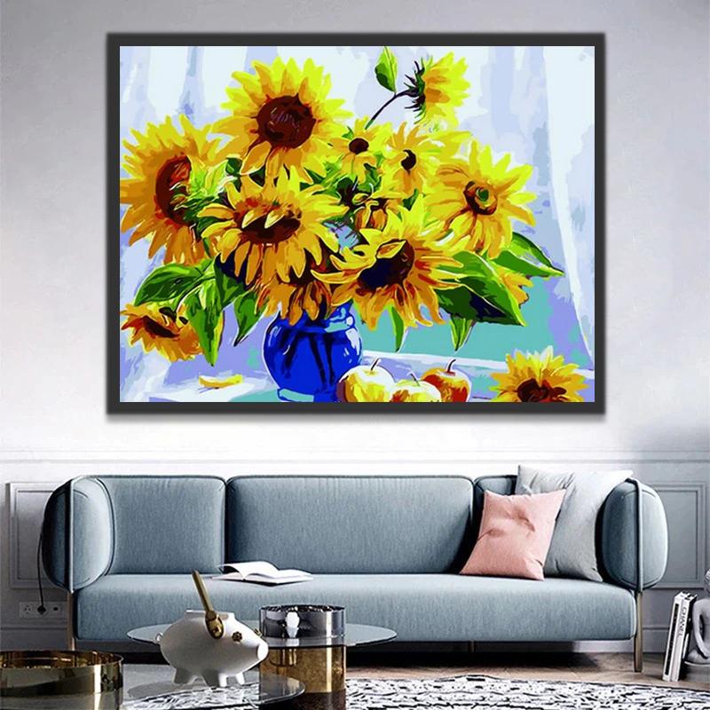 Girasoles y Manzanas sobre Alféizar Pintar por Números