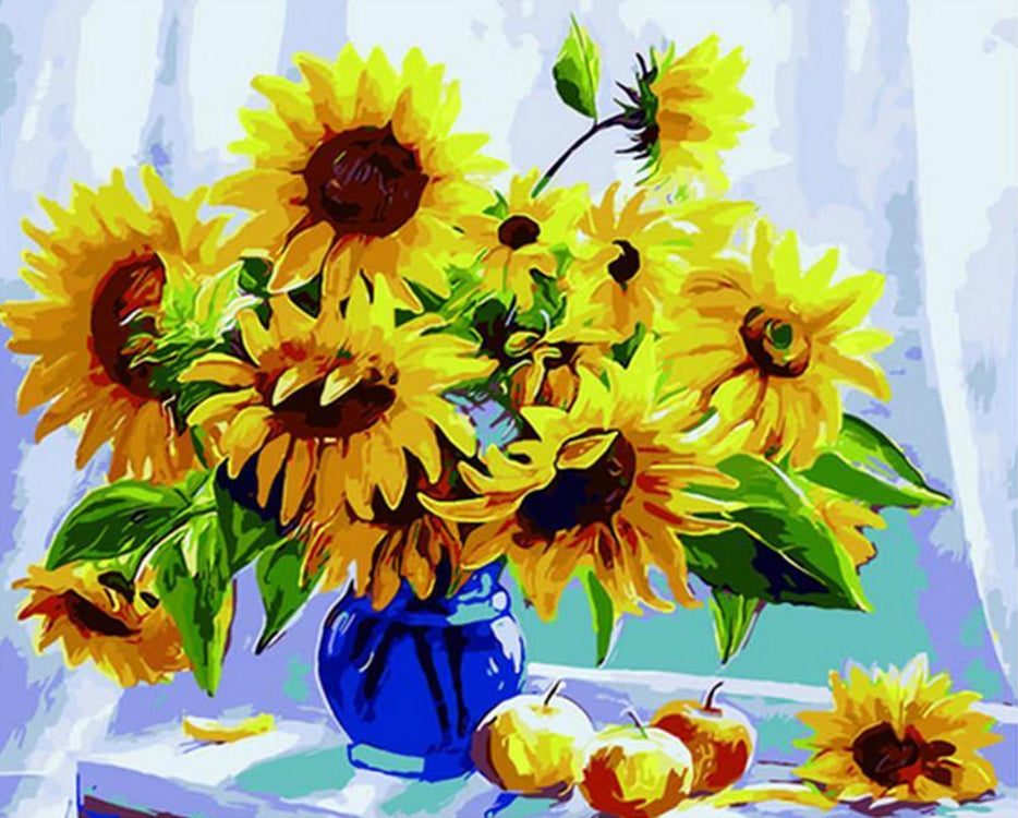 Girasoles y Manzanas sobre Alféizar Pintar por Números