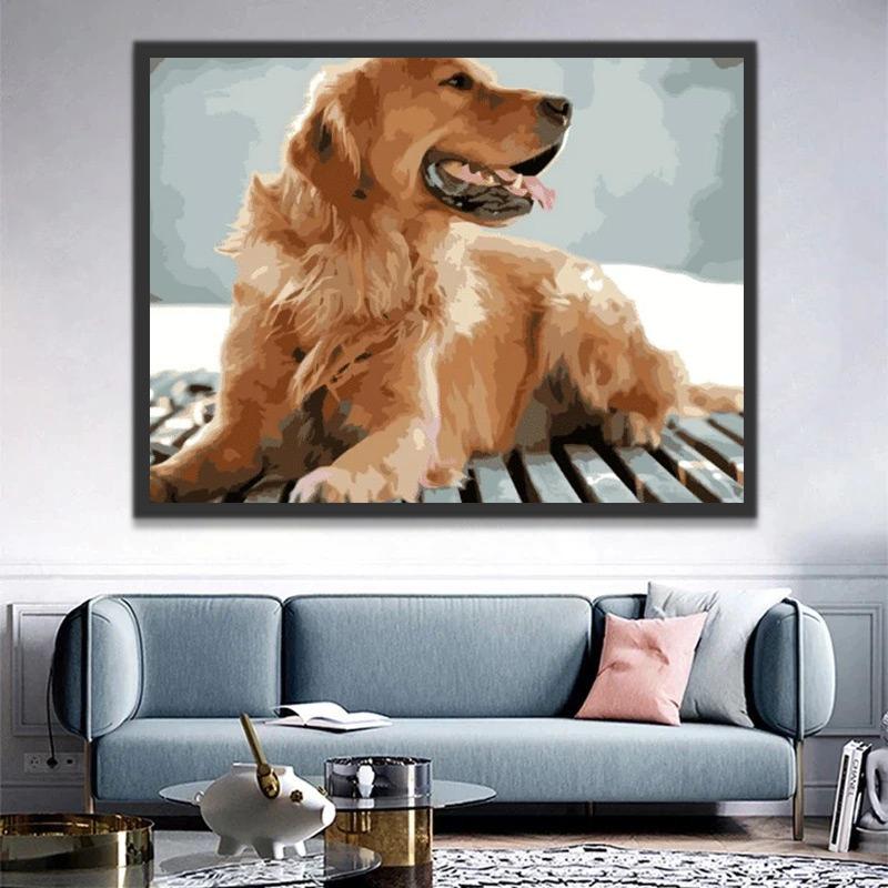 Golden Retriever Sentado en el Suelo Pintar por Números
