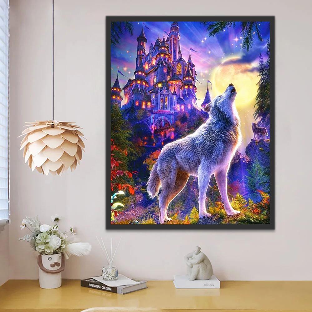 Grito del Lobo y Castillo Morado en la Noche de la Luna Pintar por Números