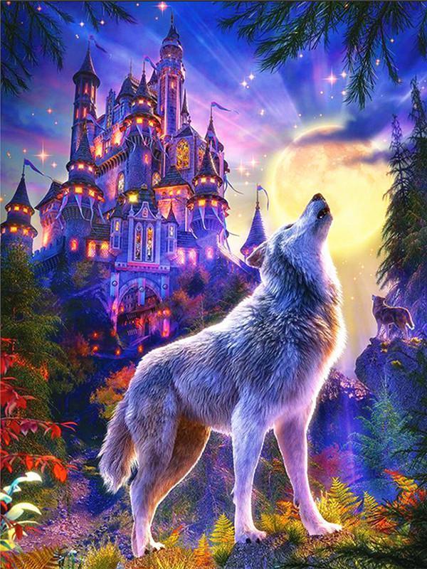 Grito del Lobo y Castillo Morado en la Noche de la Luna Pintar por Números