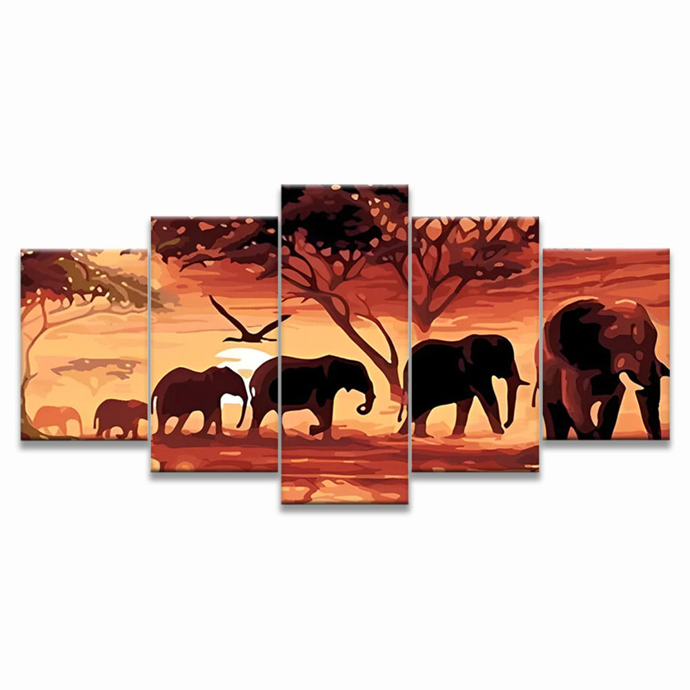 Grupo de Elefantes 5 Partes Pintar por Números