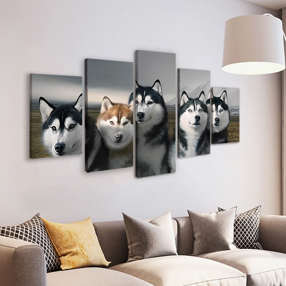 Grupo de Husky en Césped 5 Partes Pintar por Números