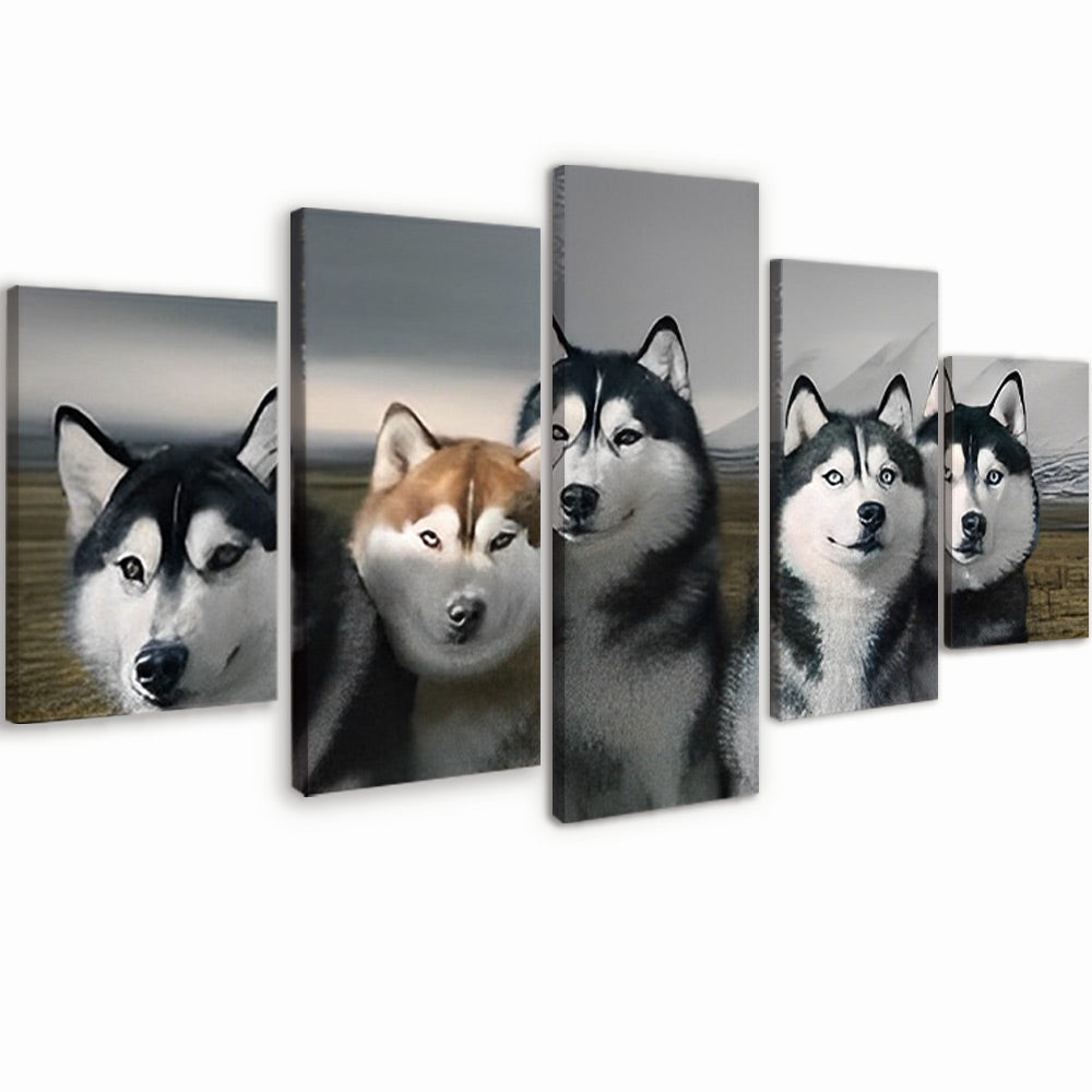 Grupo de Husky en Césped 5 Partes Pintar por Números