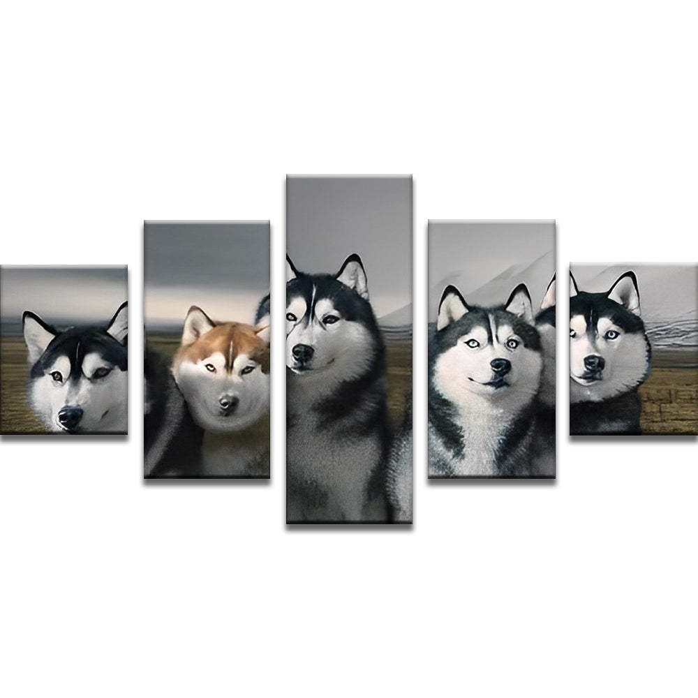Grupo de Husky en Césped 5 Partes Pintar por Números
