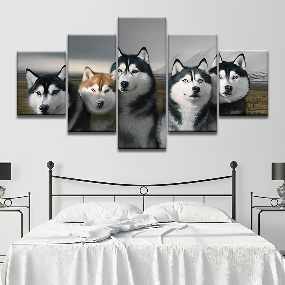 Grupo de Husky en Césped 5 Partes Pintar por Números
