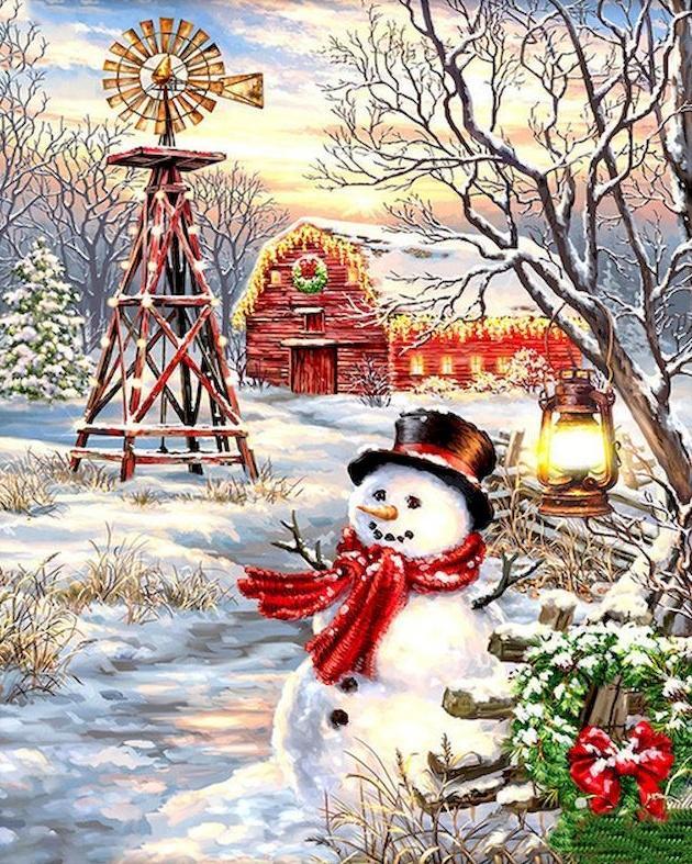 Guirnalda de Navidad y Muñeco de Nieve Pintar por Números