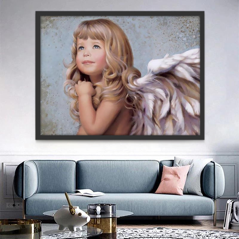 Hermosa Niña Ángel de Pelo Rizado Pintar por Números