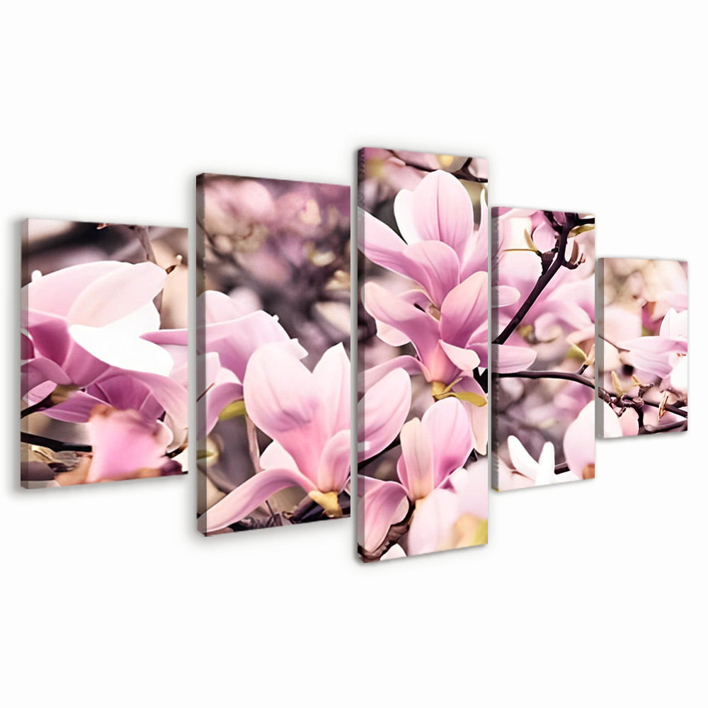 Hermosas Magnolias Rosadas de Primavera 5 Partes Pintar por Números
