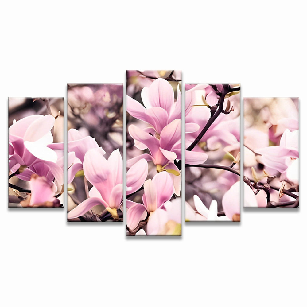 Hermosas Magnolias Rosadas de Primavera 5 Partes Pintar por Números