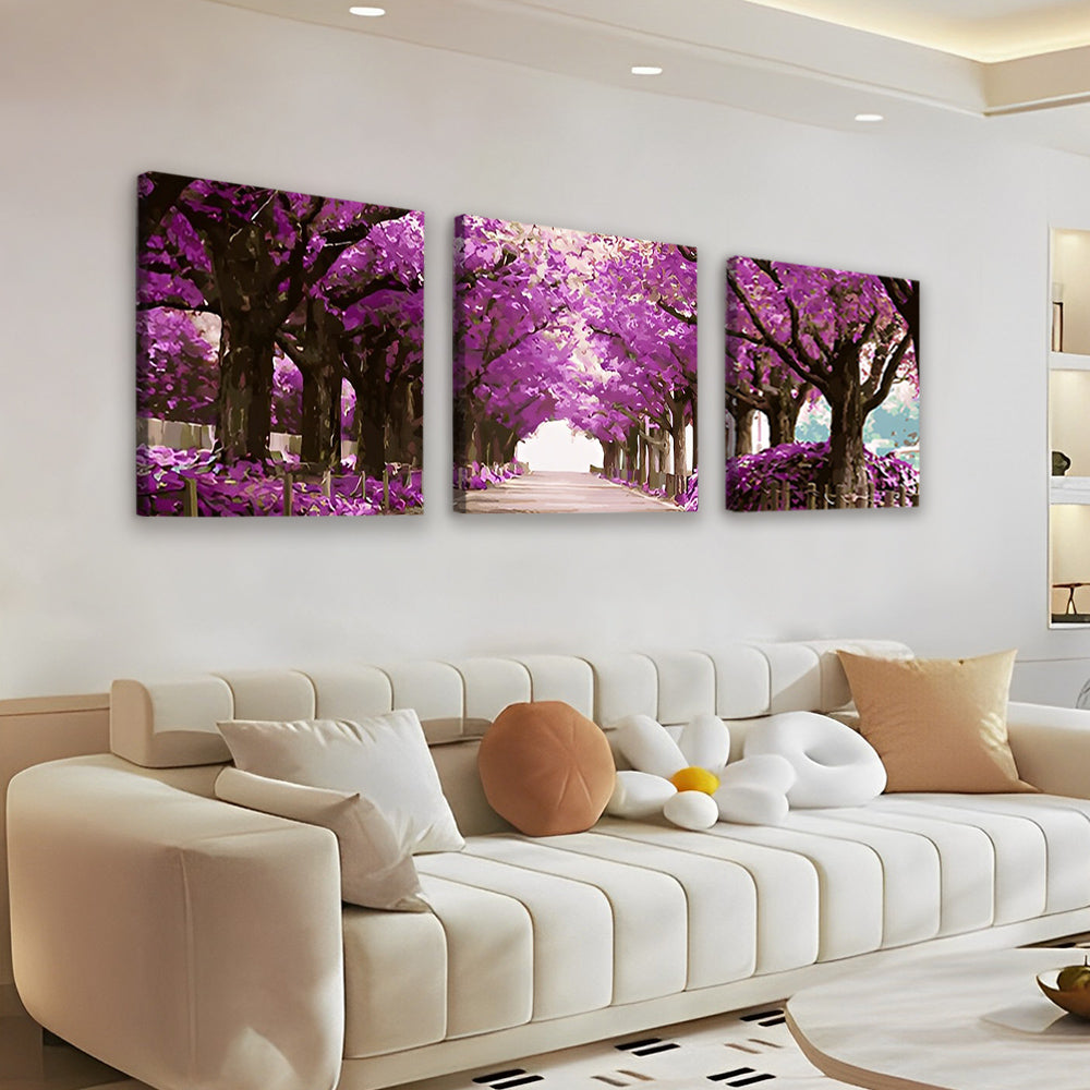 Hermoso Camino entre Árboles Morados 3 Partes Pintar por Números