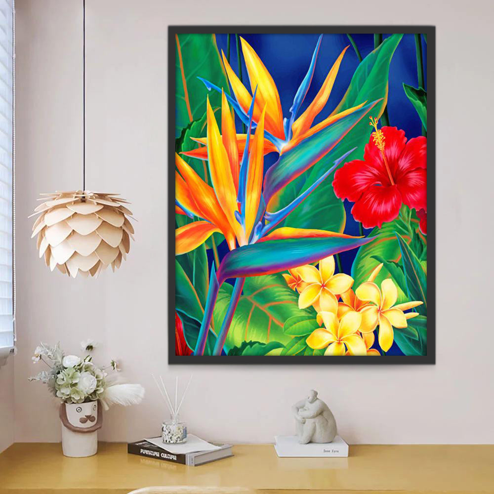 Colibrí y Mariposa y Flores de Tres Pétalos Rojos Pintar por Números