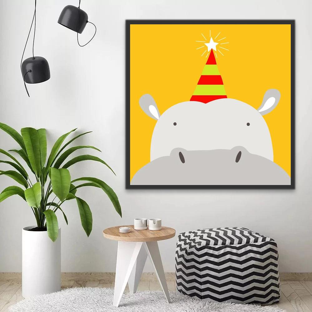 Hipopótamo Lindo con Sombrero de Fiesta Pintar por Números Niños