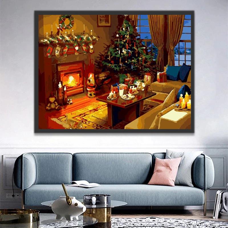 Hogar de Navidad en la Noche Pintar por Números