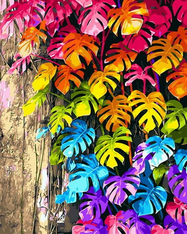 Hojas de Color Arcoíris de Monstera Deliciosa Pintar por Números