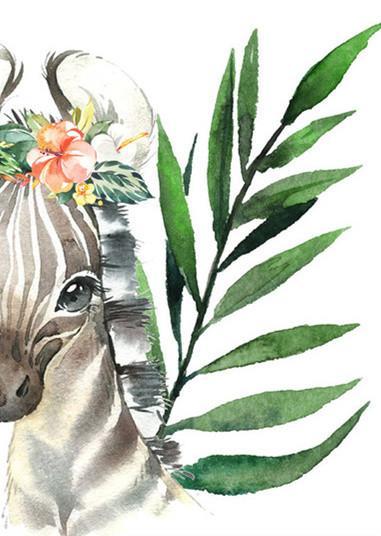 Hojas Verdes y Cebra Pequeña con Corona de Flores Pintar por Números