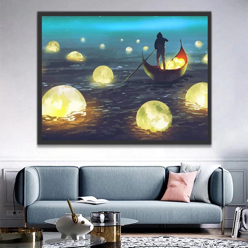 Hombre Cogiendo Lunas en el Agua Pintar por Números