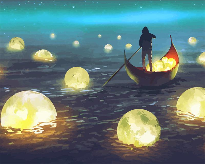 Hombre Cogiendo Lunas en el Agua Pintar por Números