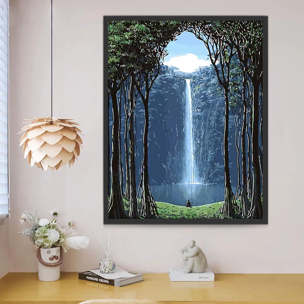 Hombre en el Bosque con Cascada Pintar por Números