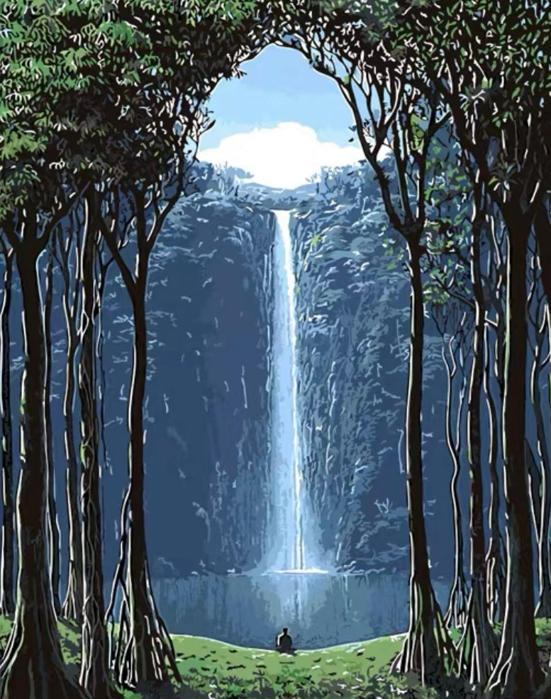 Hombre en el Bosque con Cascada Pintar por Números