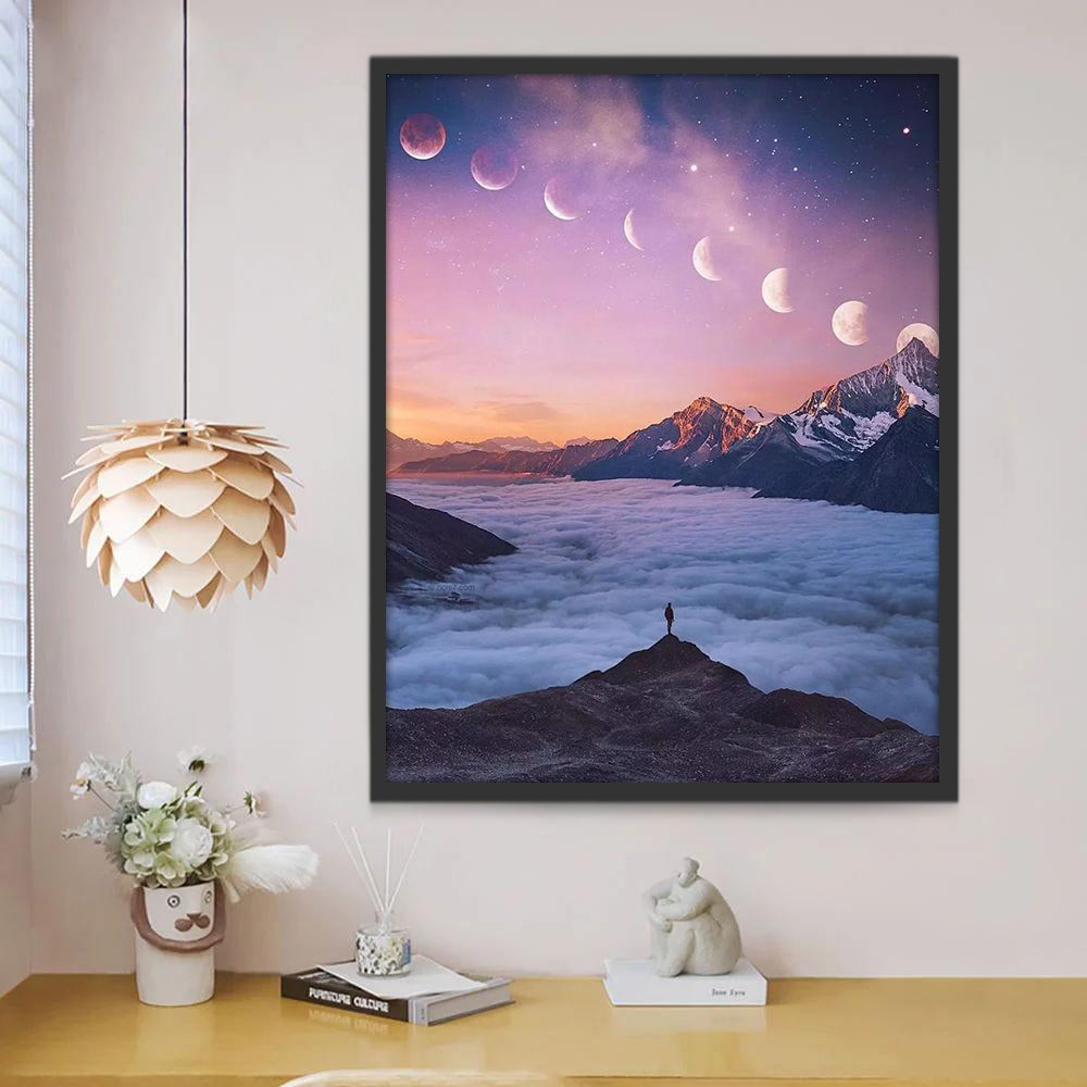 Hombre y Mar de Nubes y Fase de la Luna Pintar por Números