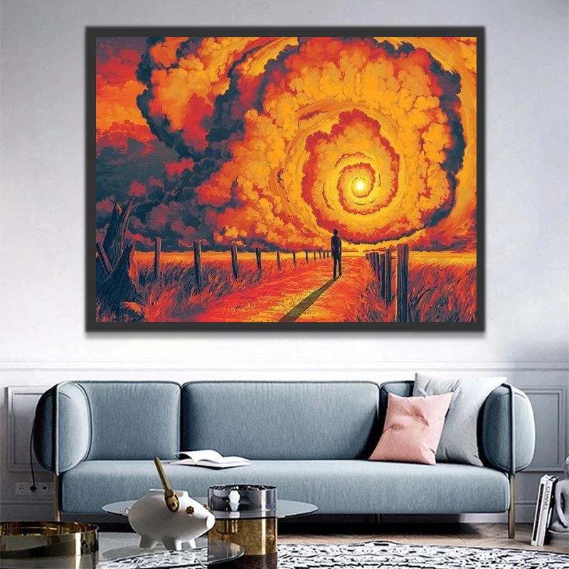 Hombre y Nubes Espirales Rojas Pintar por Números