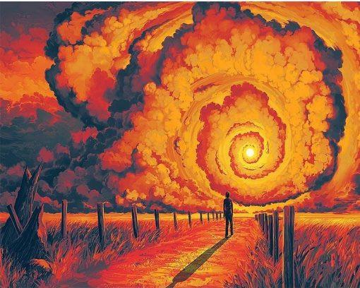 Hombre y Nubes Espirales Rojas Pintar por Números