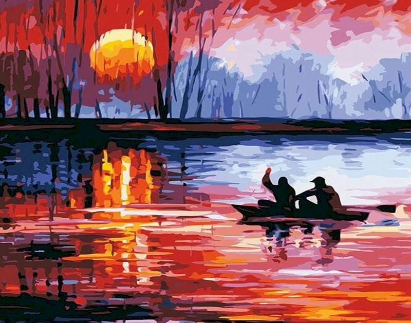 Hombres sobre Barco en el Lago Pintar por Números
