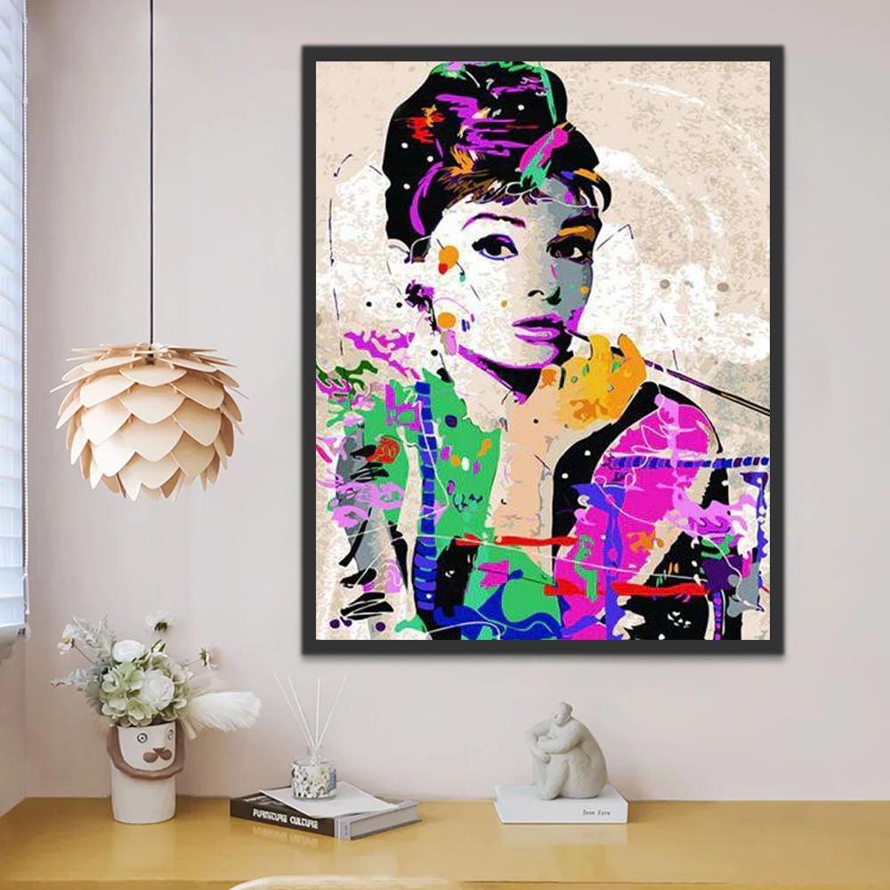 Ilustración Colorida de Audrey Hepburn Pintar por Números