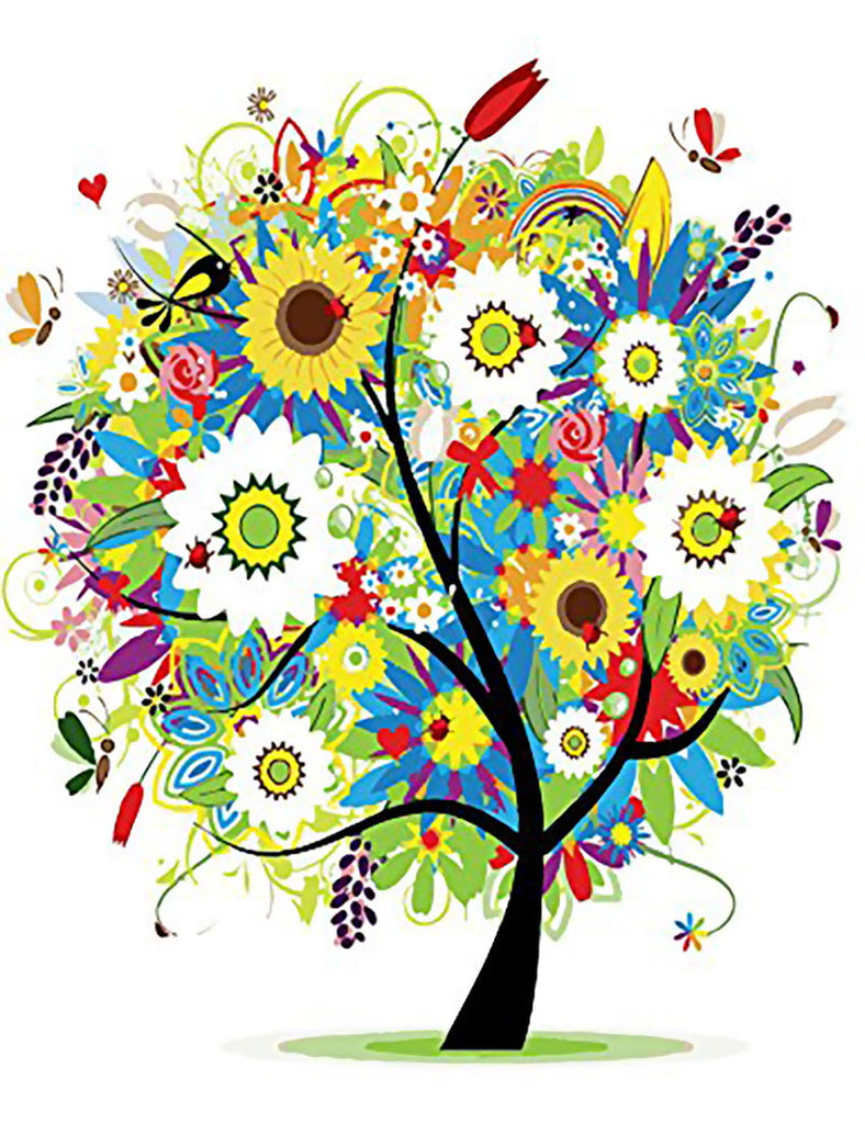 Ilustración de Árbol de Flores Diversas Pintar por Números