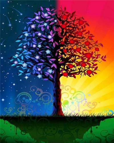 Ilustración de Árbol del Día y de la Noche Pintar por Números